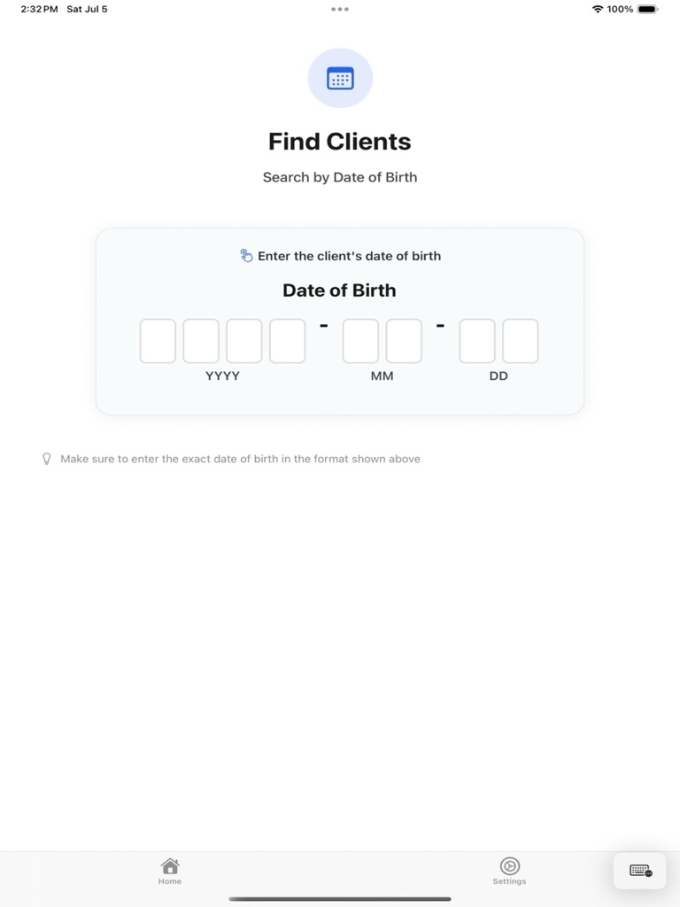 Searching for a client to check in
