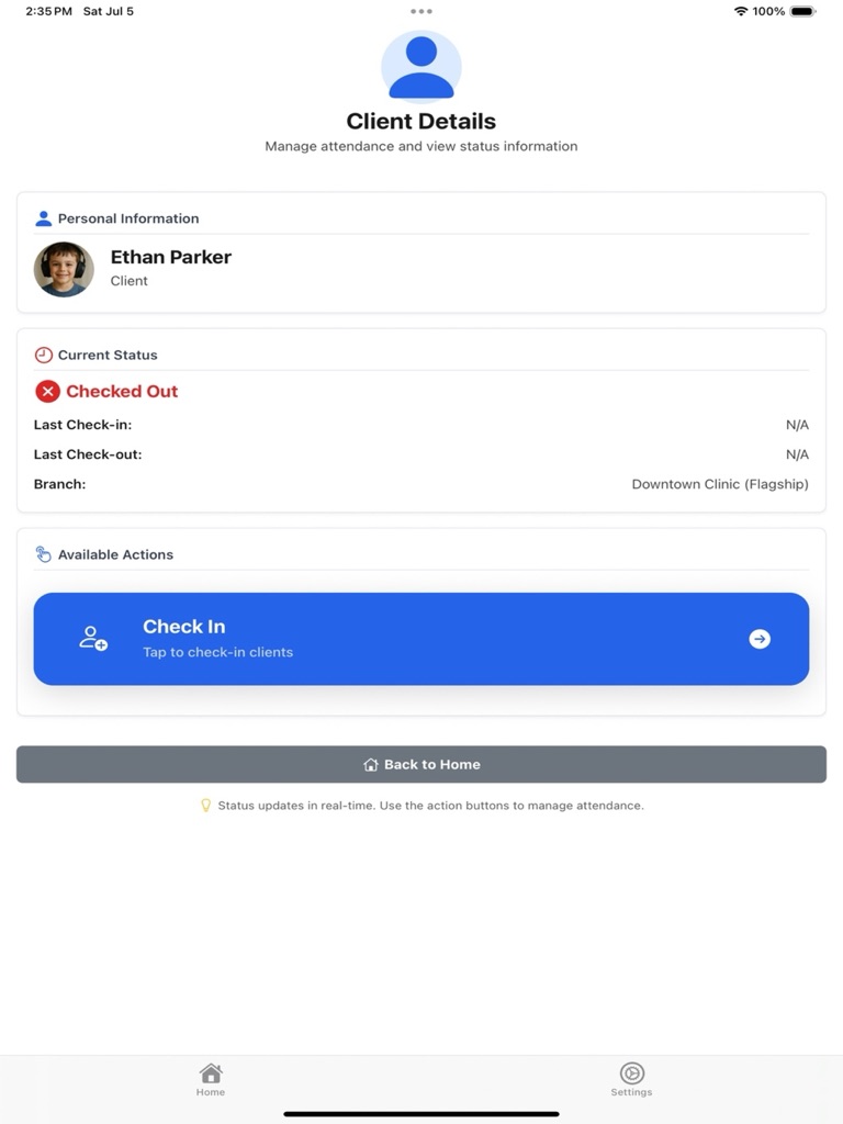 Client details before check-in