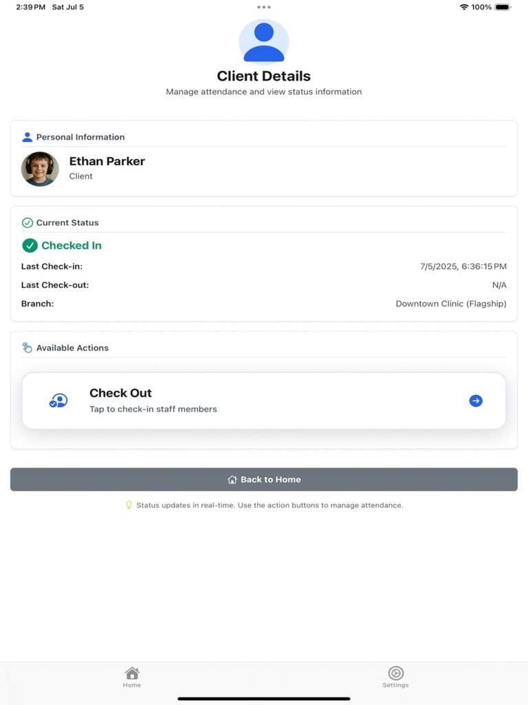 Client attendance status view